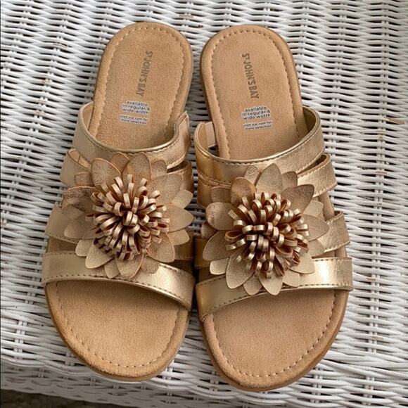St. John's Bay Shoes - St. John’s Bay Gold Flower Sandals